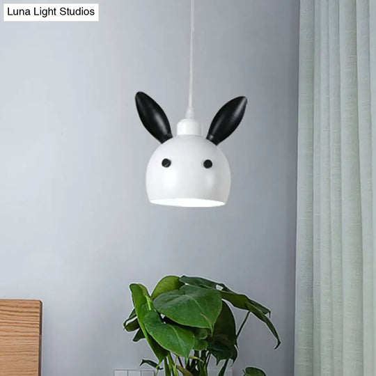 Rabbit Head Down Lighting Cartoon Pendulum Lamp - Metallic 1-Head White/Black