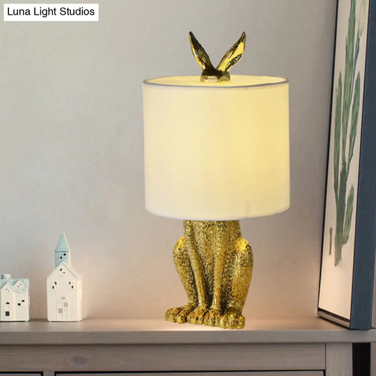 Rabbit Nightstand Lamp - Decorative Resin Bedside Table Light With Fabric Shade