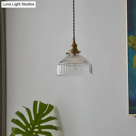 Rachele - Rustic Barn Shade Pendant Lamp 1-Light Clear Ribbed Glass Ceiling Suspension Light