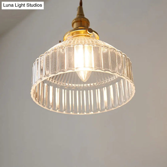 Rachele - Rustic Barn Shade Pendant Lamp 1-Light Clear Ribbed Glass Ceiling Suspension Light