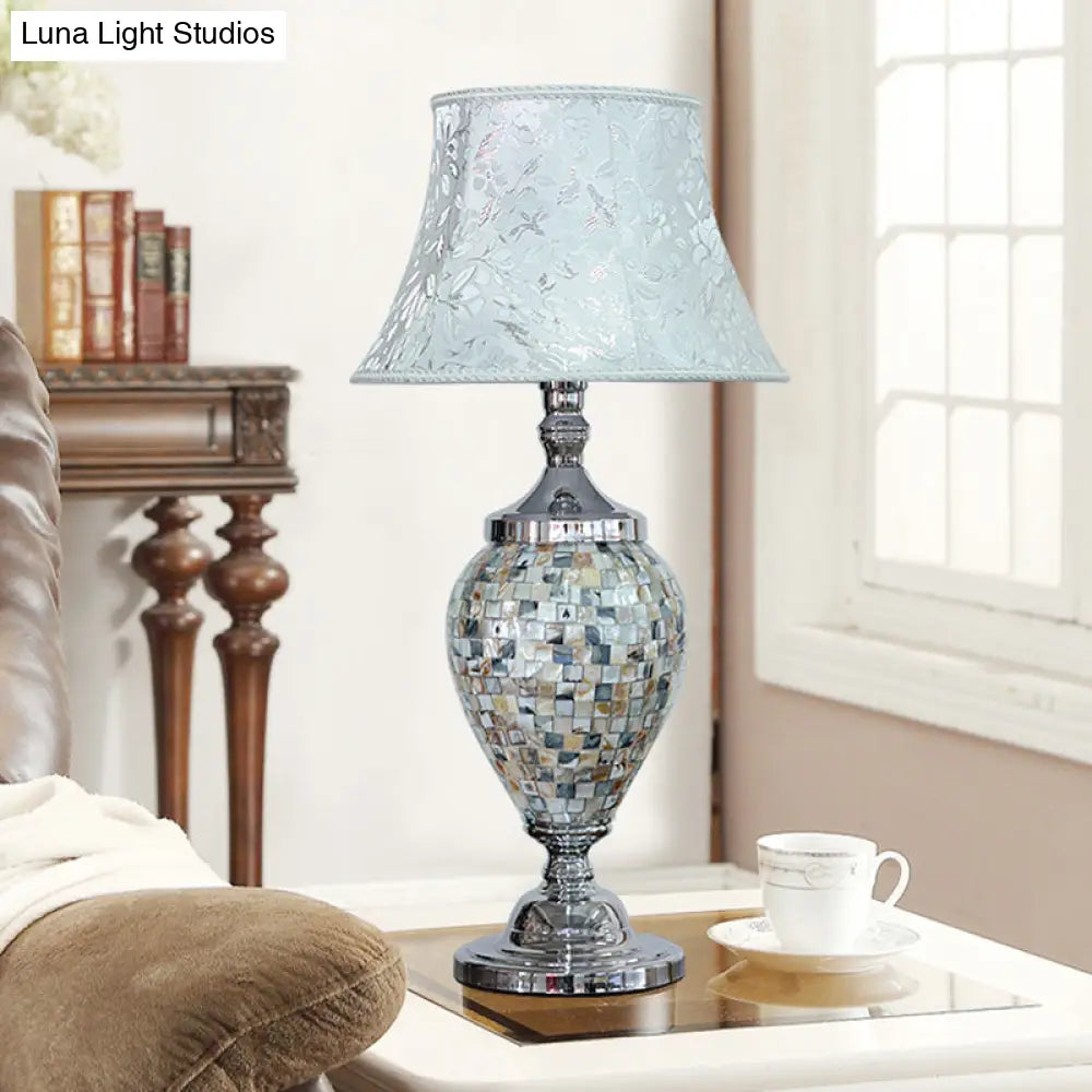 Rachele - Traditional Light-Blue Flared Table Lamp With Oval Shell Base: 1-Light