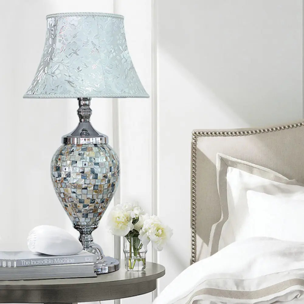 Rachele - Traditional Light-Blue Flared Table Lamp With Oval Shell Base: 1-Light Light Blue