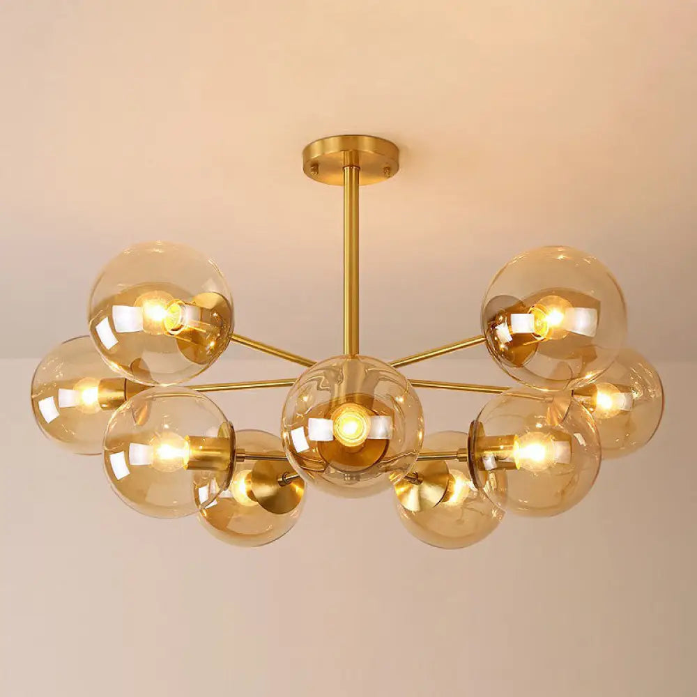 Radial Chandelier Pendant Light In Antiqued Brass - Contemporary Glass Design For Living Room