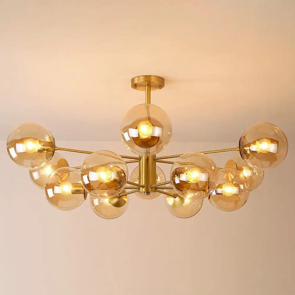 Radial Chandelier Pendant Light In Antiqued Brass - Contemporary Glass Design For Living Room