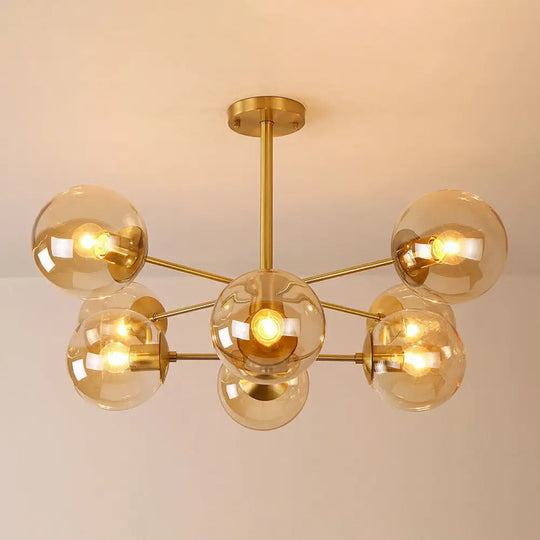 Radial Chandelier Pendant Light In Antiqued Brass - Contemporary Glass Design For Living Room