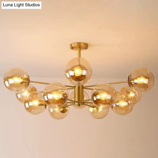 Radial Chandelier Pendant Light In Antiqued Brass - Contemporary Glass Design For Living Room