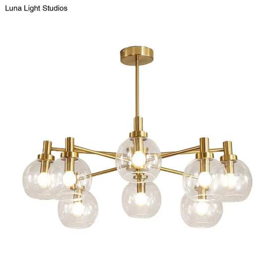 Postmodern Clear Glass Gold Chandelier Light Fixture - 8/12 Lights Radial Hang