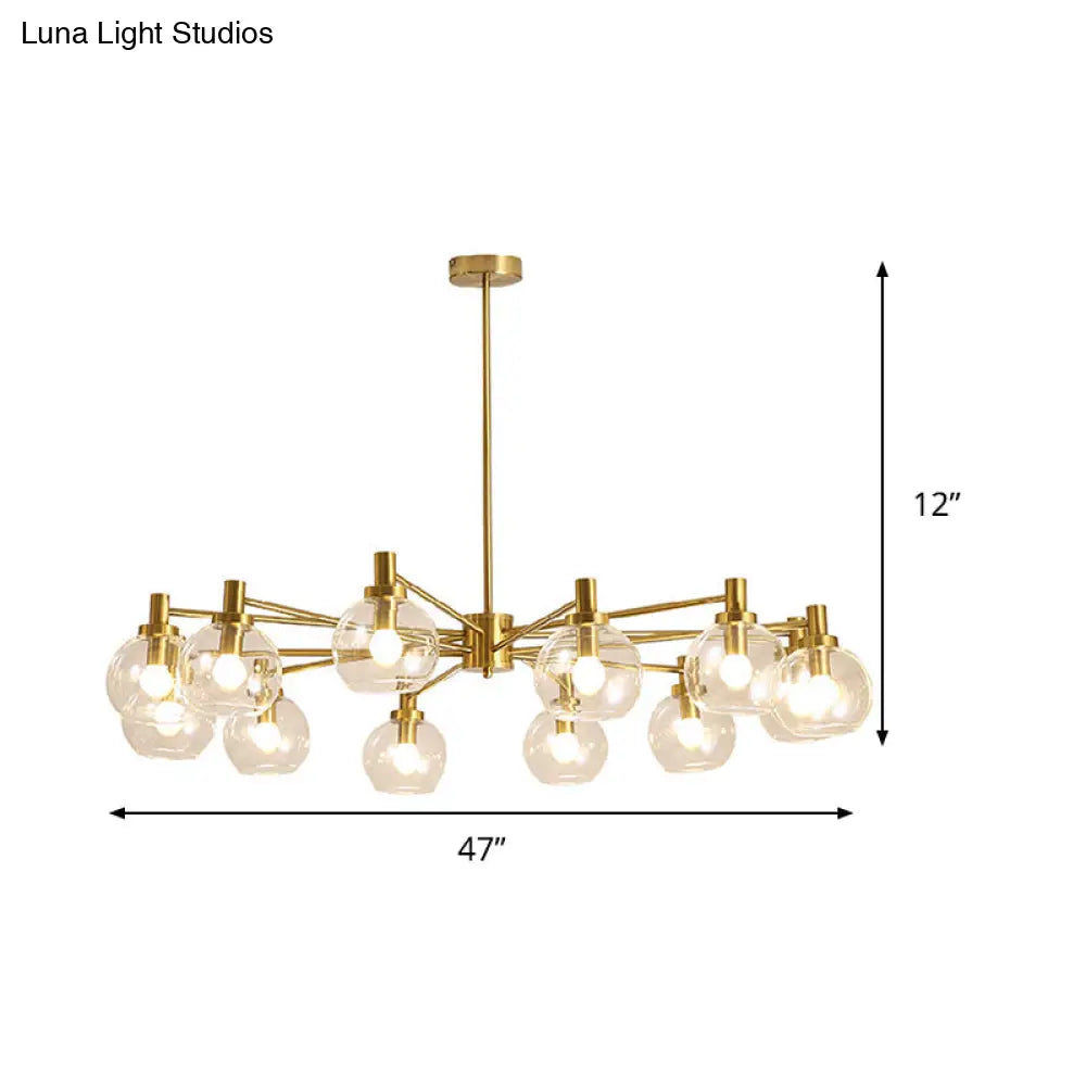 Radial Clear Glass Gold Chandelier Light Fixture - Postmodern Hanging With 8/12 Lights