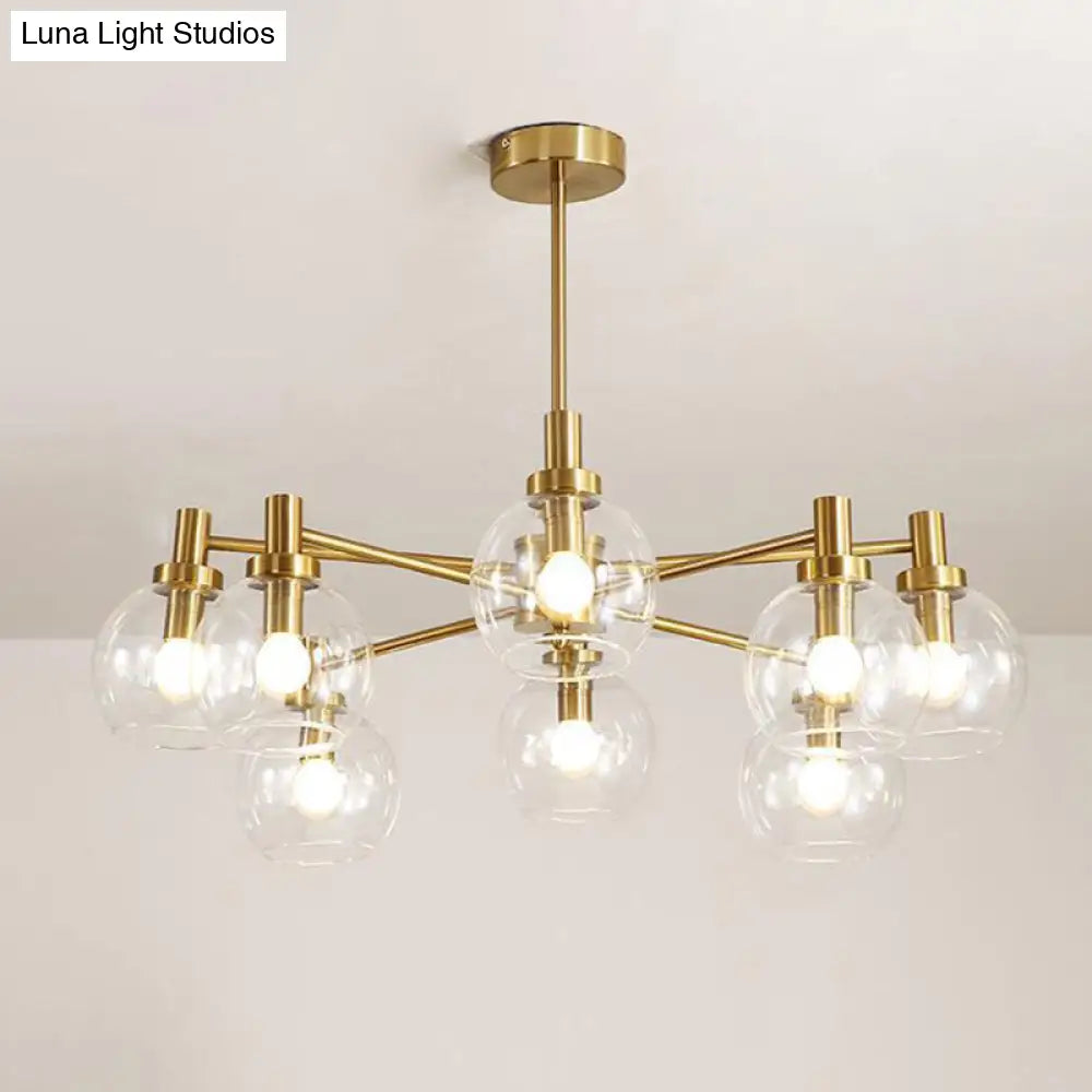 Radial Clear Glass Gold Chandelier Light Fixture - Postmodern Hanging With 8/12 Lights