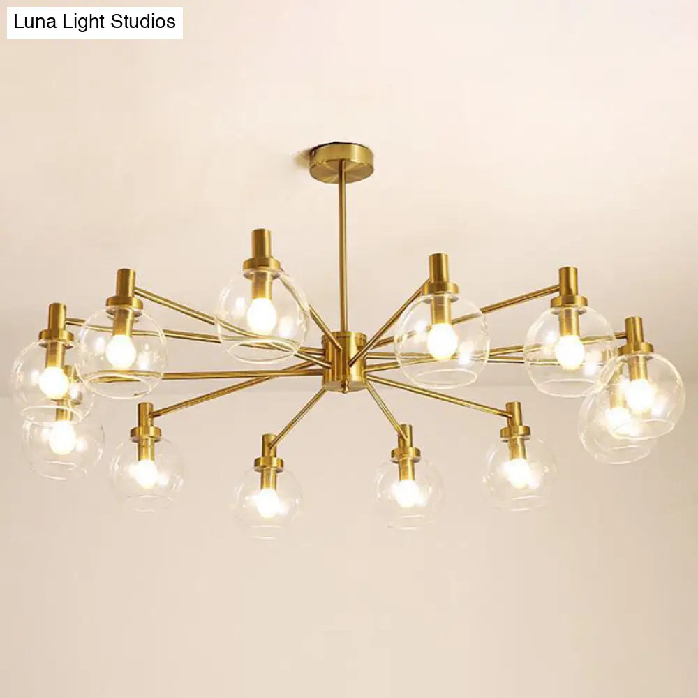 Postmodern Clear Glass Gold Chandelier Light Fixture - 8/12 Lights Radial Hang