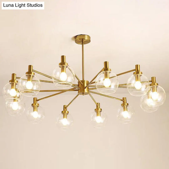 Postmodern Clear Glass Gold Chandelier Light Fixture - 8/12 Lights Radial Hang