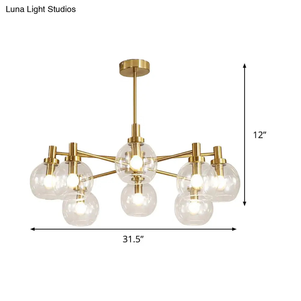 Radial Clear Glass Gold Chandelier Light Fixture - Postmodern Hanging With 8/12 Lights