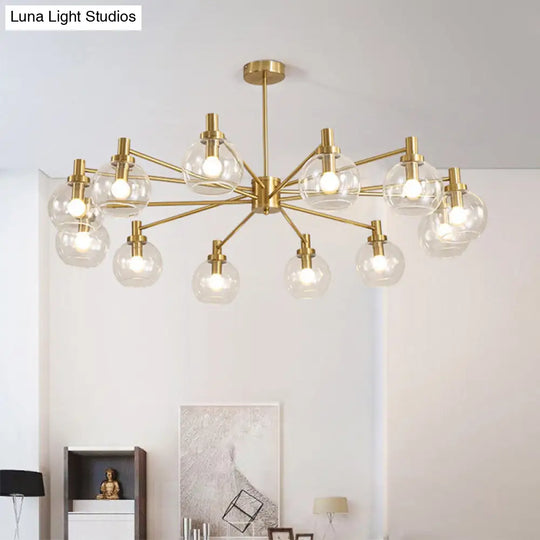 Postmodern Clear Glass Gold Chandelier Light Fixture - 8/12 Lights Radial Hang