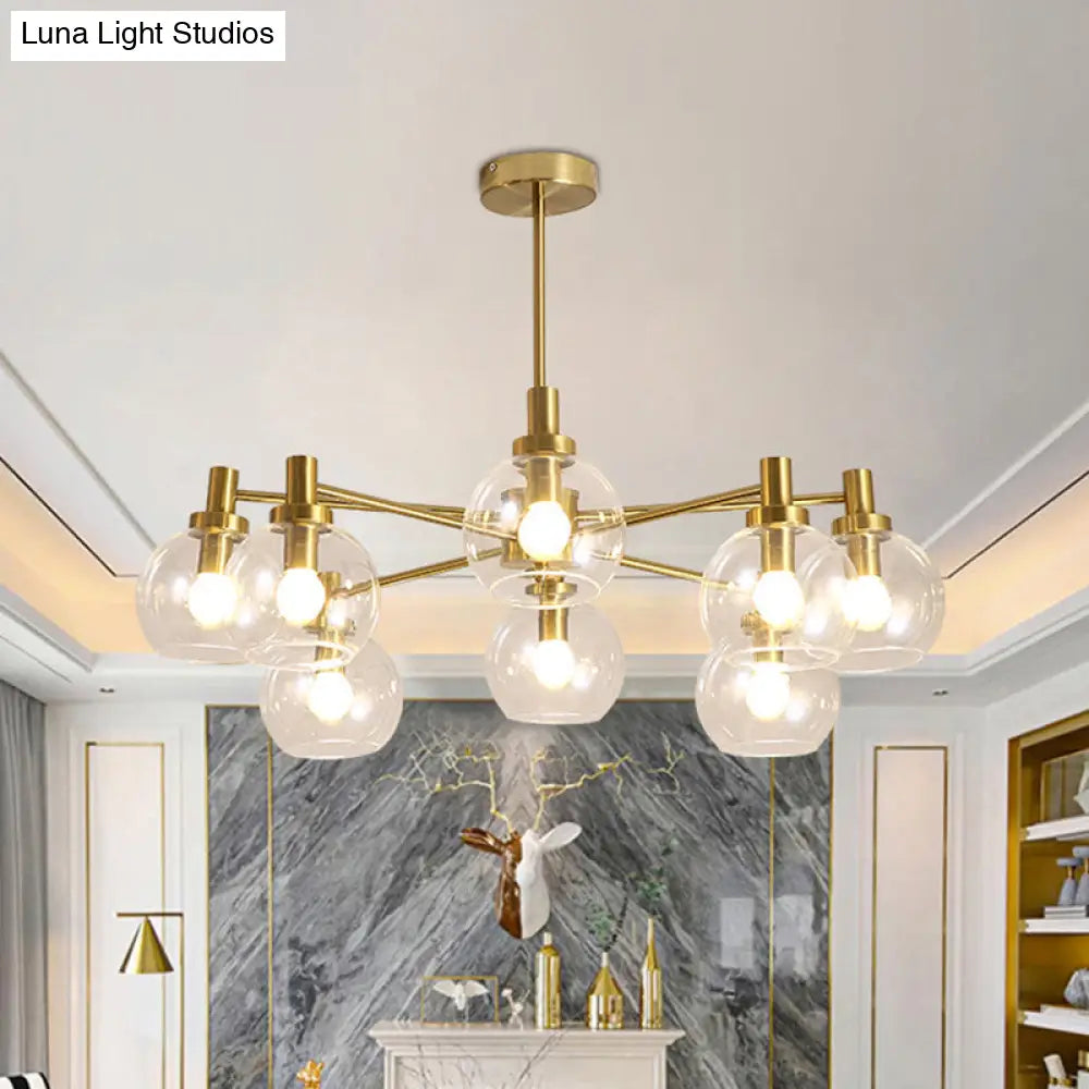 Radial Clear Glass Gold Chandelier Light Fixture - Postmodern Hanging With 8/12 Lights