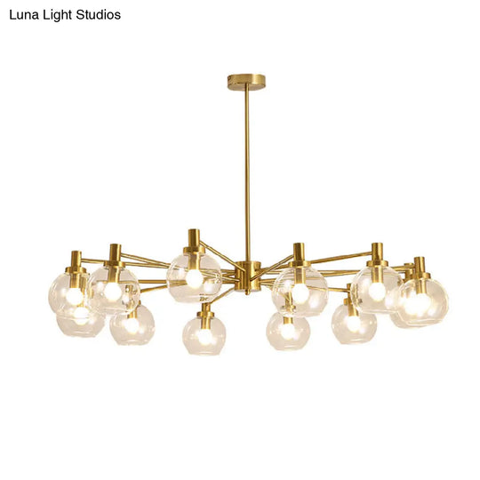 Postmodern Clear Glass Gold Chandelier Light Fixture - 8/12 Lights Radial Hang