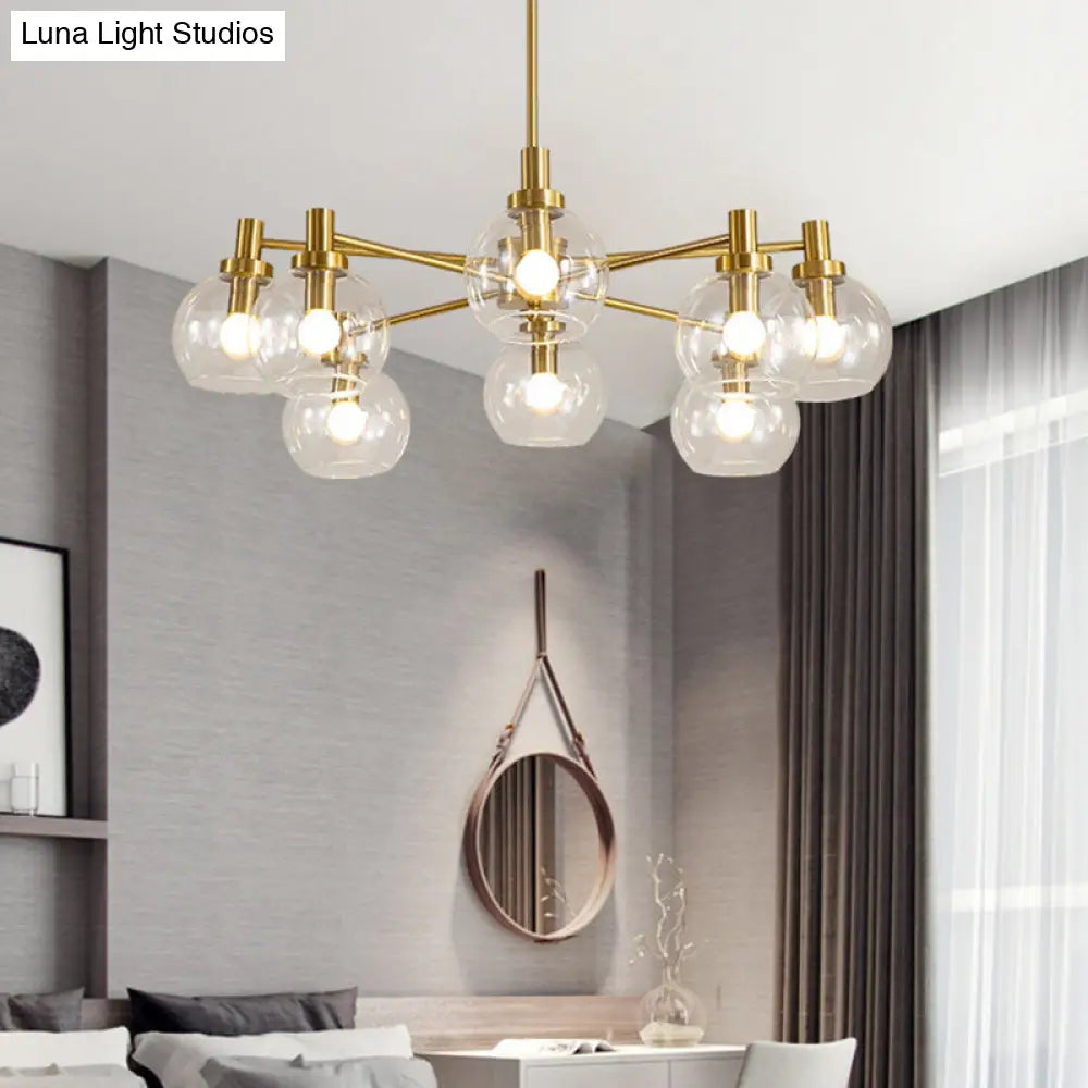 Postmodern Clear Glass Gold Chandelier Light Fixture - 8/12 Lights Radial Hang