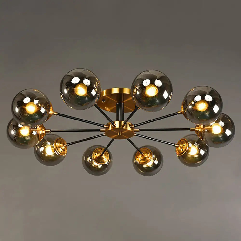 Radial Flush Mount Black And Brass Ceiling Light With Glass Ball Shade 10 / Smoke Gray