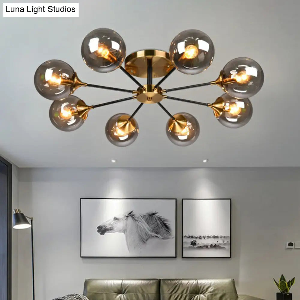 Radial Flush Mount Black And Brass Ceiling Light With Glass Ball Shade