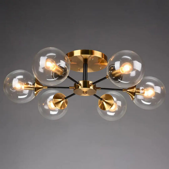 Radial Flush Mount Black And Brass Ceiling Light With Glass Ball Shade 6 / Clear