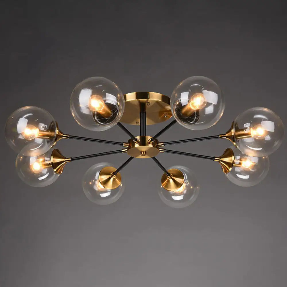 Radial Flush Mount Black And Brass Ceiling Light With Glass Ball Shade 8 / Clear