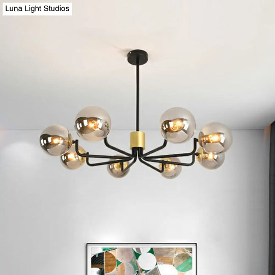 Radial Suspension Light - Contemporary Metal Chandelier With Glass Ball Shade