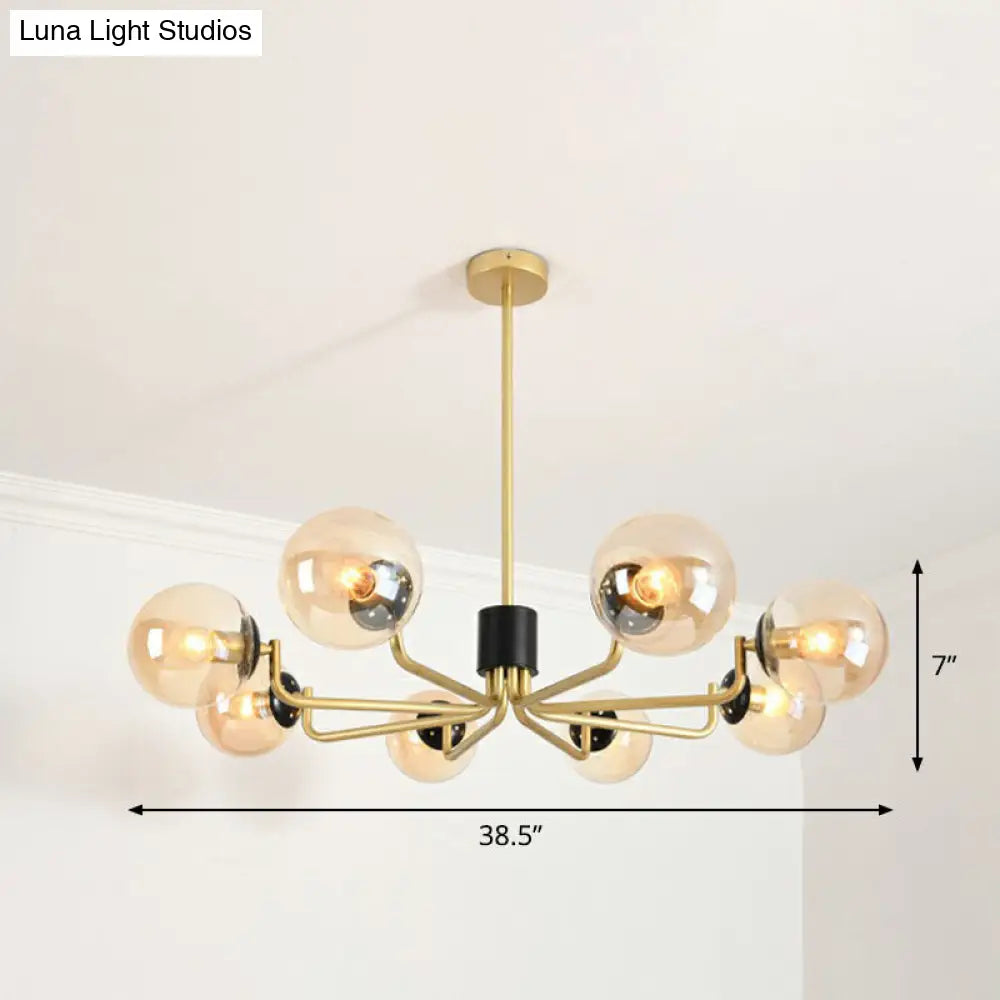 Radial Suspension Light - Contemporary Metal Chandelier With Glass Ball Shade 8 / Gold Amber