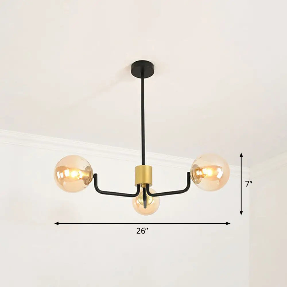 Radial Metal Ball Glass Chandelier – Modern Suspension Light For Living Room 3 / Black Amber