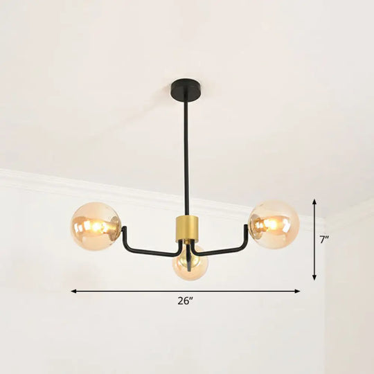 Radial Metal Ball Glass Chandelier – Modern Suspension Light For Living Room 3 / Black Amber