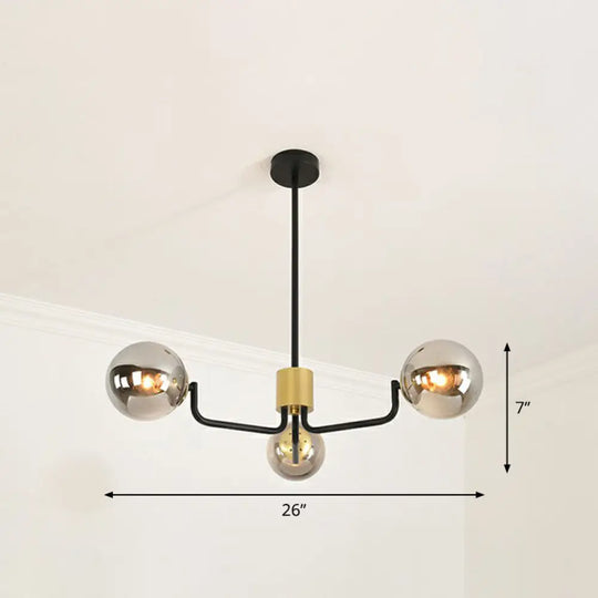 Radial Metal Ball Glass Chandelier – Modern Suspension Light For Living Room 3 / Black Smoke Grey