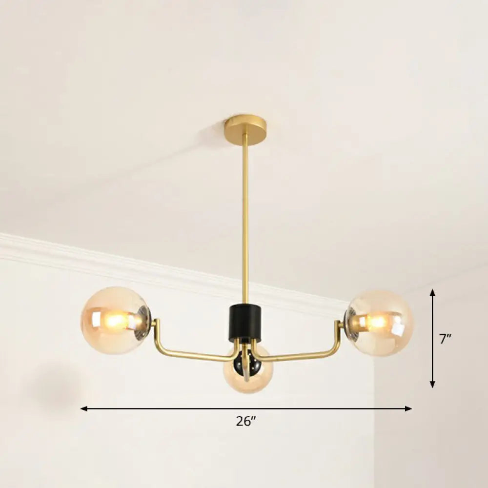 Radial Metal Ball Glass Chandelier – Modern Suspension Light For Living Room 3 / Gold Amber