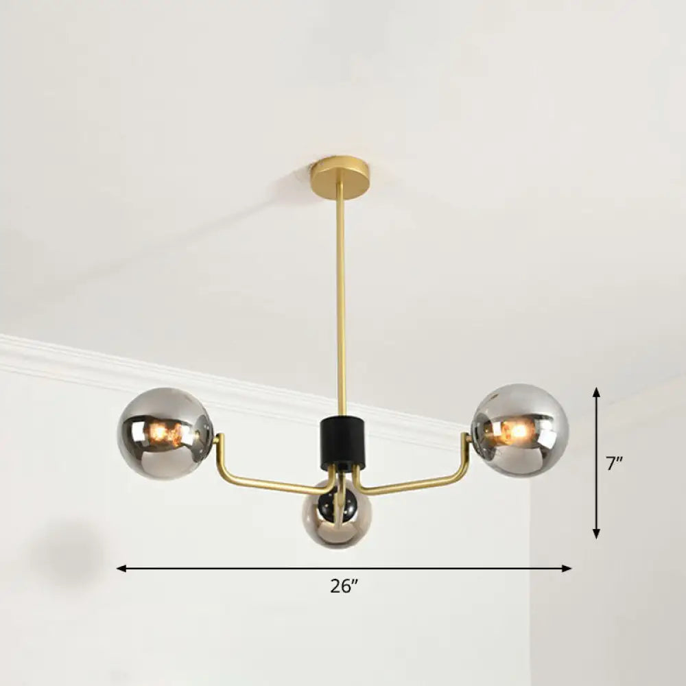 Radial Metal Ball Glass Chandelier – Modern Suspension Light For Living Room 3 / Gold Smoke Grey