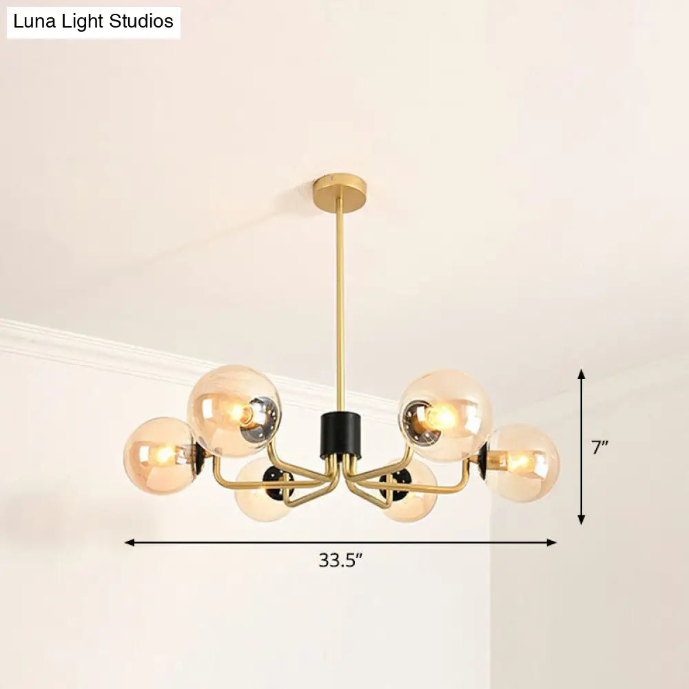 Radial Suspension Light - Contemporary Metal Chandelier With Glass Ball Shade 6 / Gold Amber