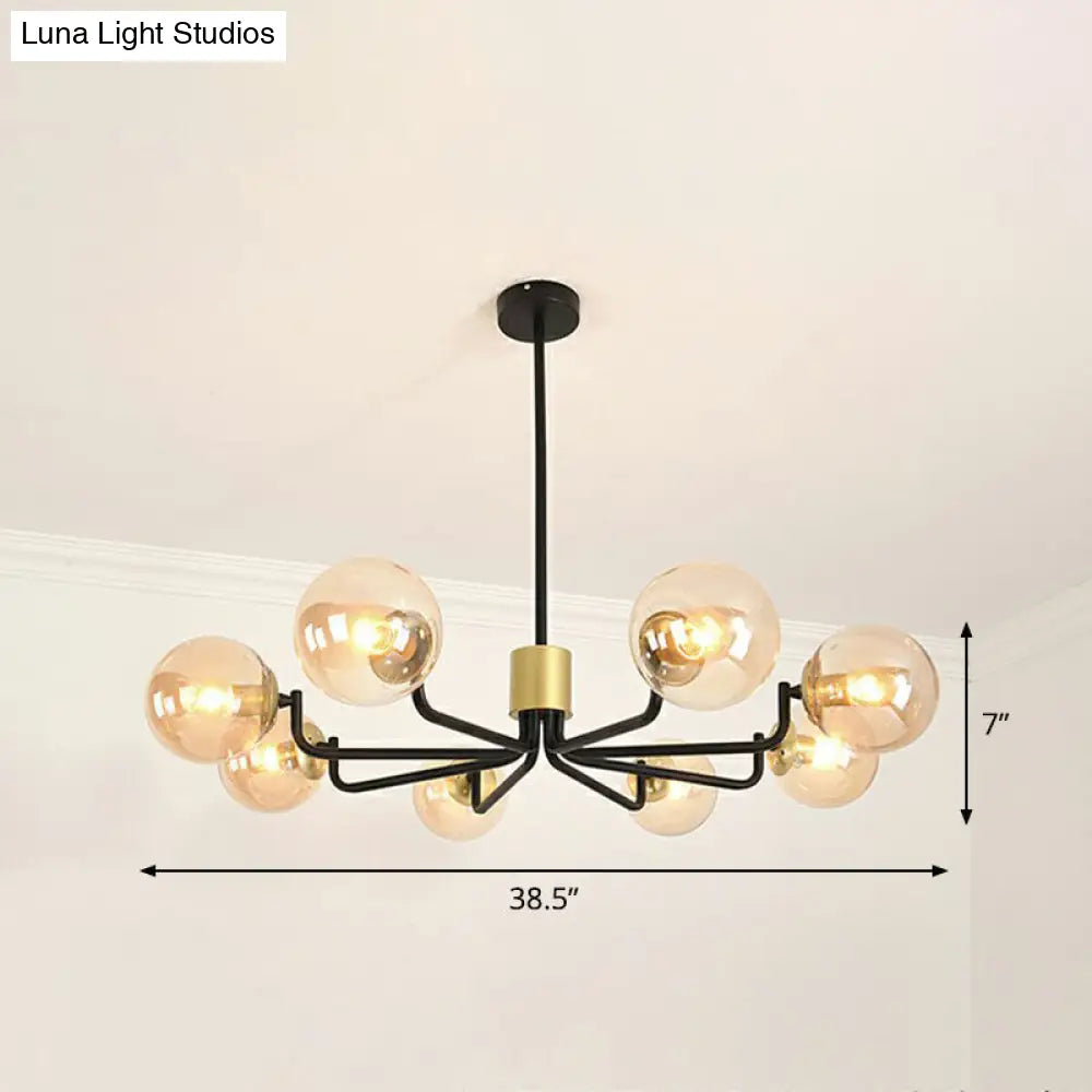 Radial Suspension Light - Contemporary Metal Chandelier With Glass Ball Shade 8 / Black Amber