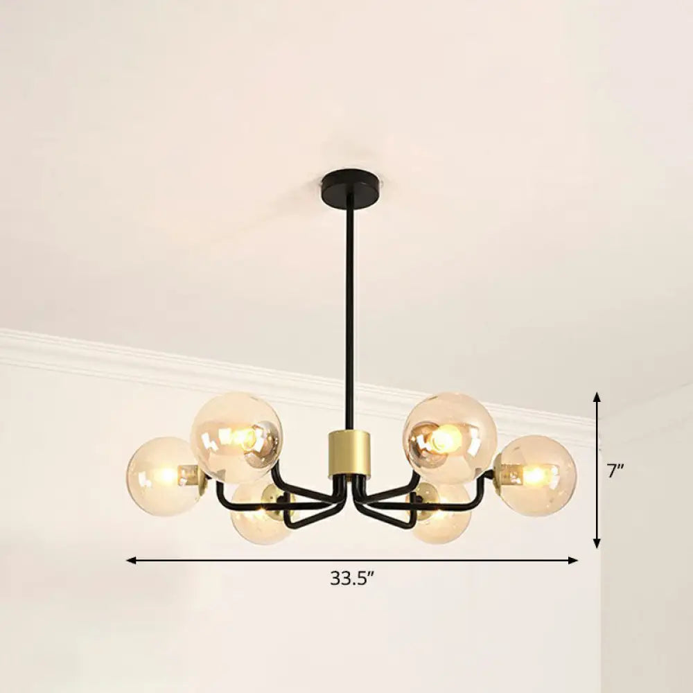 Radial Metal Ball Glass Chandelier – Modern Suspension Light For Living Room 6 / Black Amber