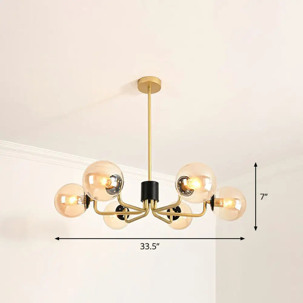 Radial Metal Ball Glass Chandelier – Modern Suspension Light For Living Room 6 / Gold Amber