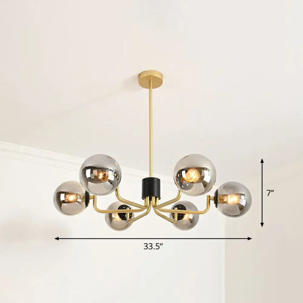 Radial Metal Ball Glass Chandelier – Modern Suspension Light For Living Room 6 / Gold Smoke Grey