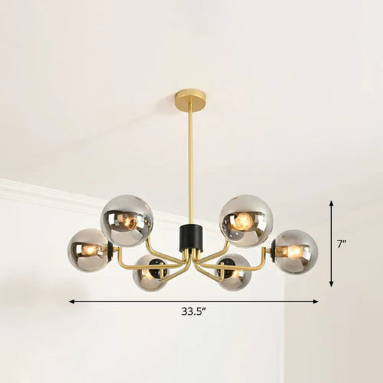 Radial Metal Ball Glass Chandelier – Modern Suspension Light For Living Room 6 / Gold Smoke Grey