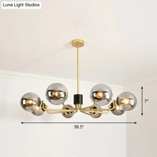 Radial Suspension Light - Contemporary Metal Chandelier With Glass Ball Shade 8 / Gold Smoke Grey