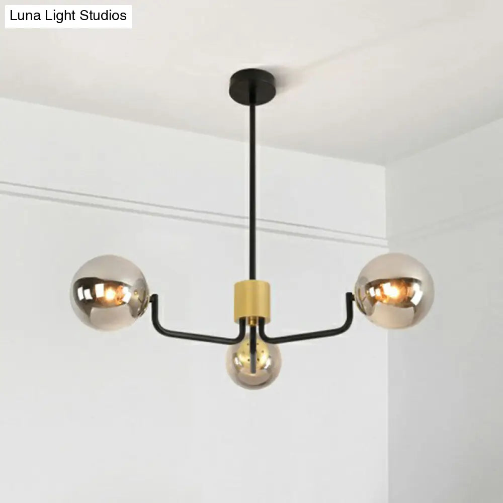 Radial Suspension Light - Contemporary Metal Chandelier With Glass Ball Shade