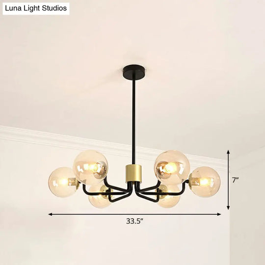 Radial Suspension Light - Contemporary Metal Chandelier With Glass Ball Shade 6 / Black Amber