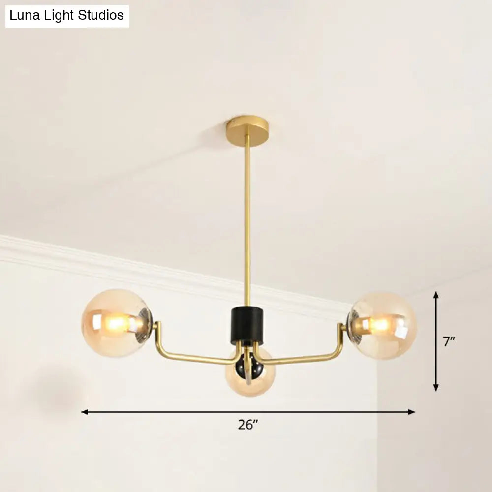 Radial Suspension Light - Contemporary Metal Chandelier With Glass Ball Shade 3 / Gold Amber