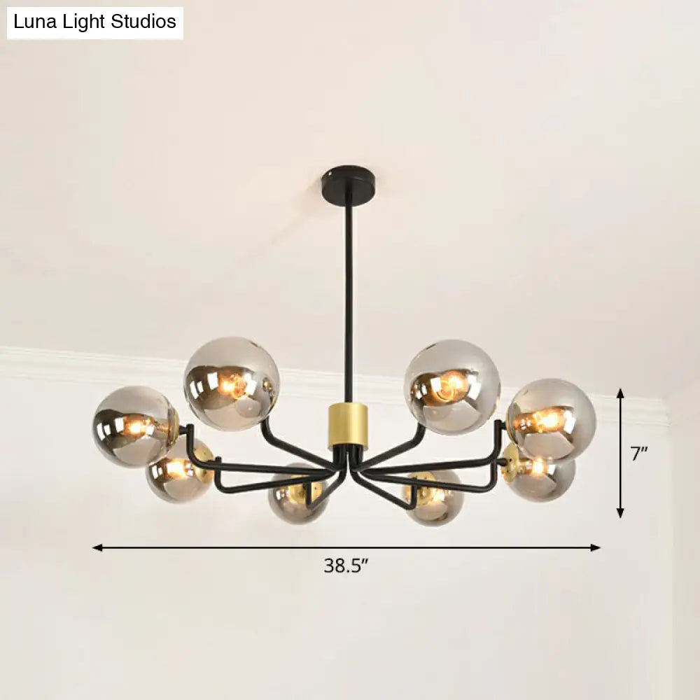 Radial Suspension Light - Contemporary Metal Chandelier With Glass Ball Shade 8 / Black Smoke Grey