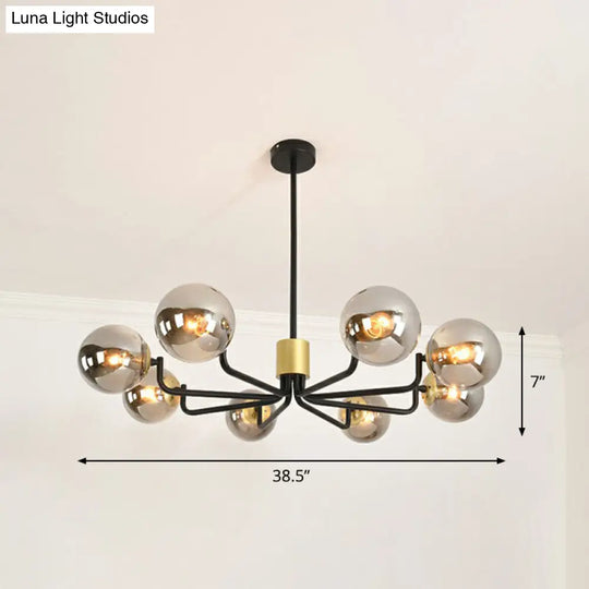 Radial Suspension Light - Contemporary Metal Chandelier With Glass Ball Shade 8 / Black Smoke Grey