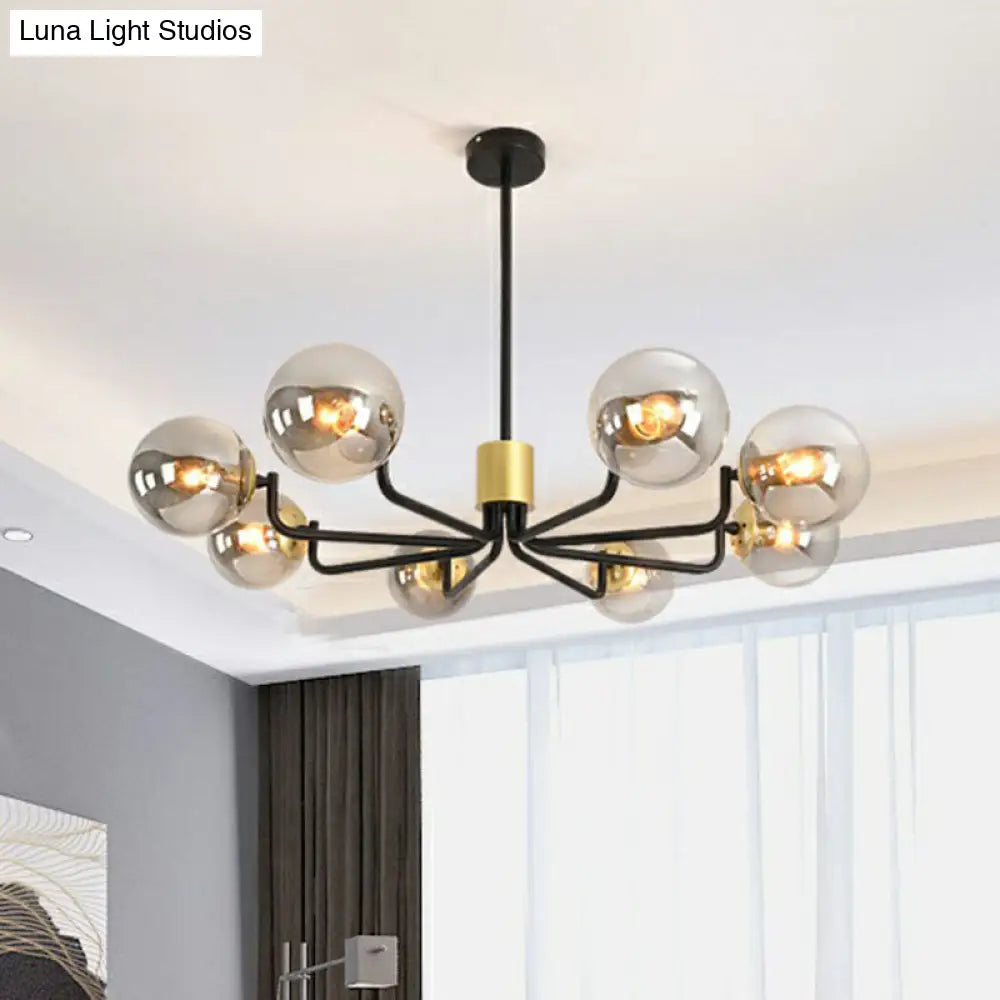 Radial Suspension Light - Contemporary Metal Chandelier With Glass Ball Shade