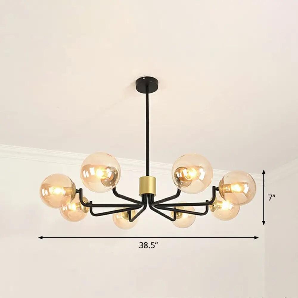 Radial Metal Ball Glass Chandelier – Modern Suspension Light For Living Room 8 / Black Amber