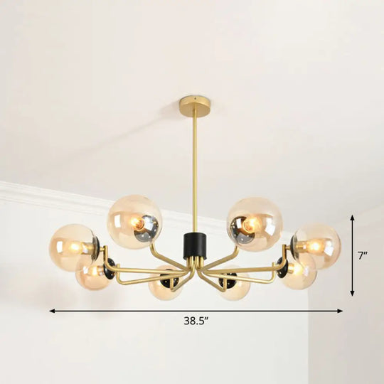 Radial Metal Ball Glass Chandelier – Modern Suspension Light For Living Room 8 / Gold Amber