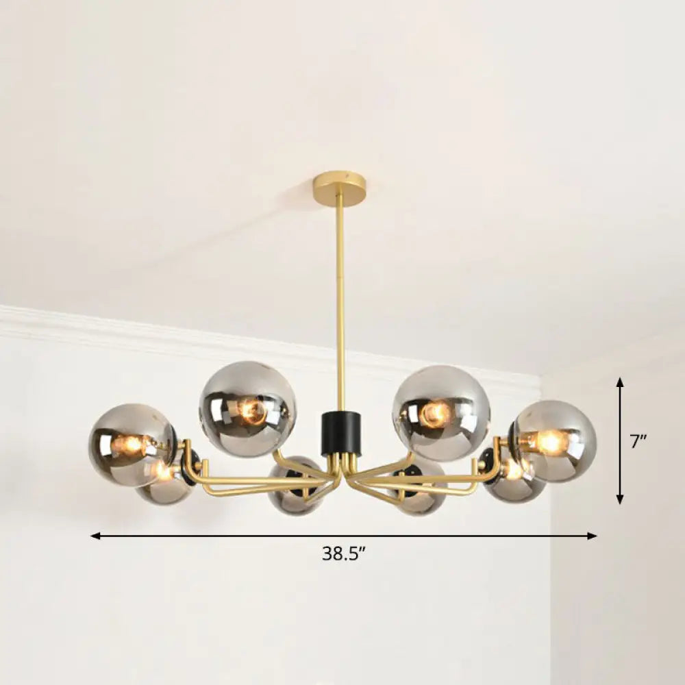 Radial Metal Ball Glass Chandelier – Modern Suspension Light For Living Room 8 / Gold Smoke Grey