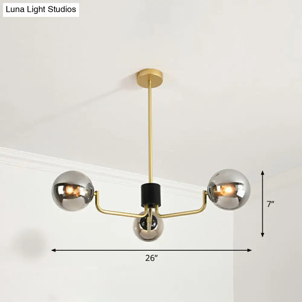 Radial Suspension Light - Contemporary Metal Chandelier With Glass Ball Shade 3 / Gold Smoke Grey