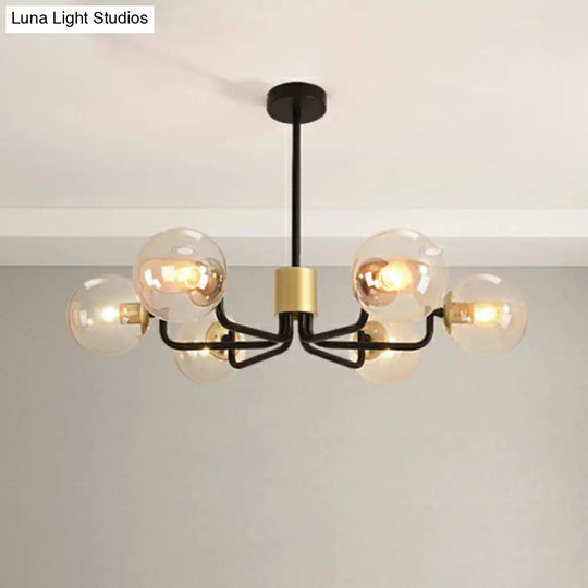 Radial Suspension Light - Contemporary Metal Chandelier With Glass Ball Shade