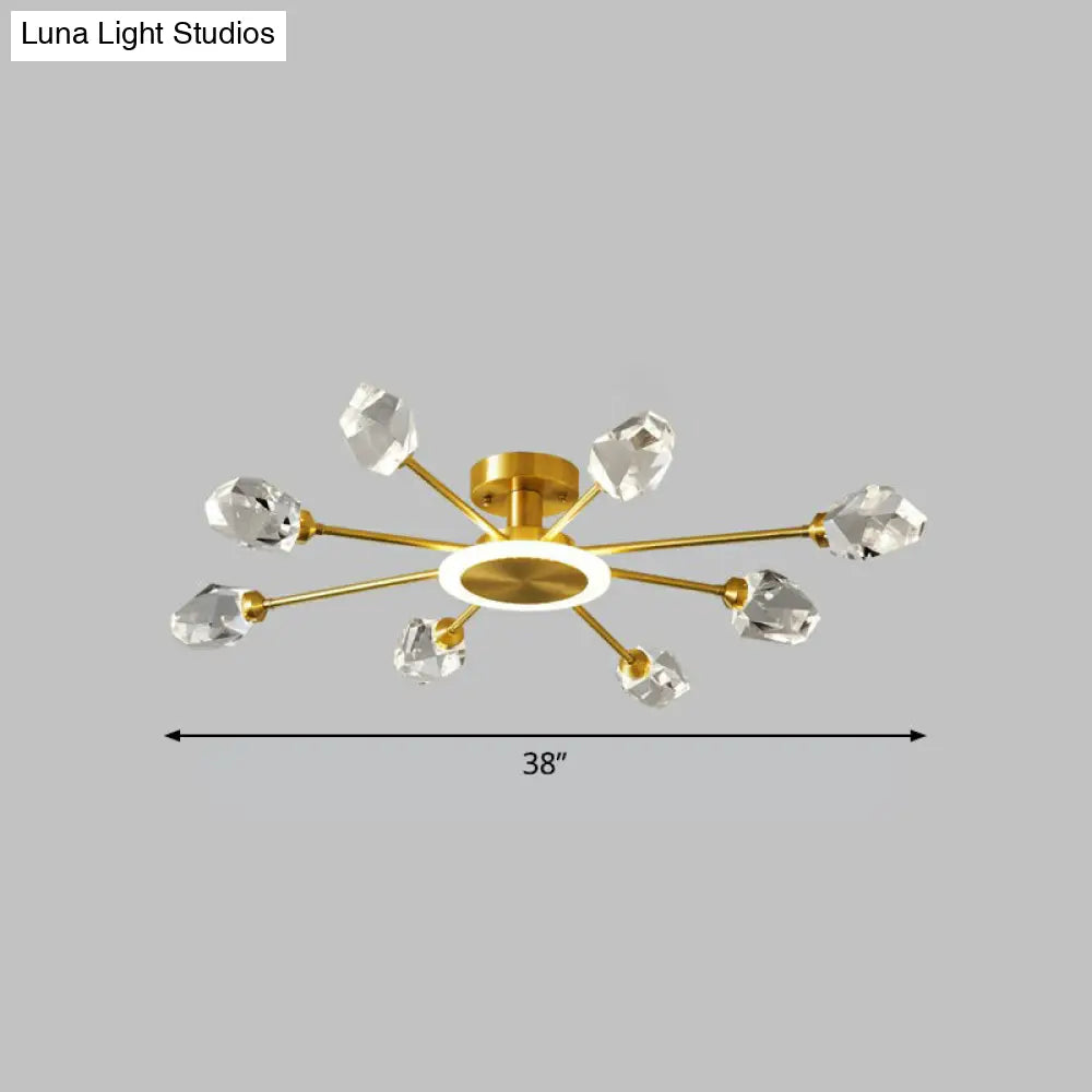 Radiant Bedroom Elegance: Post-Modern Gold Led Ceiling Light With Crystal Block Radial Design